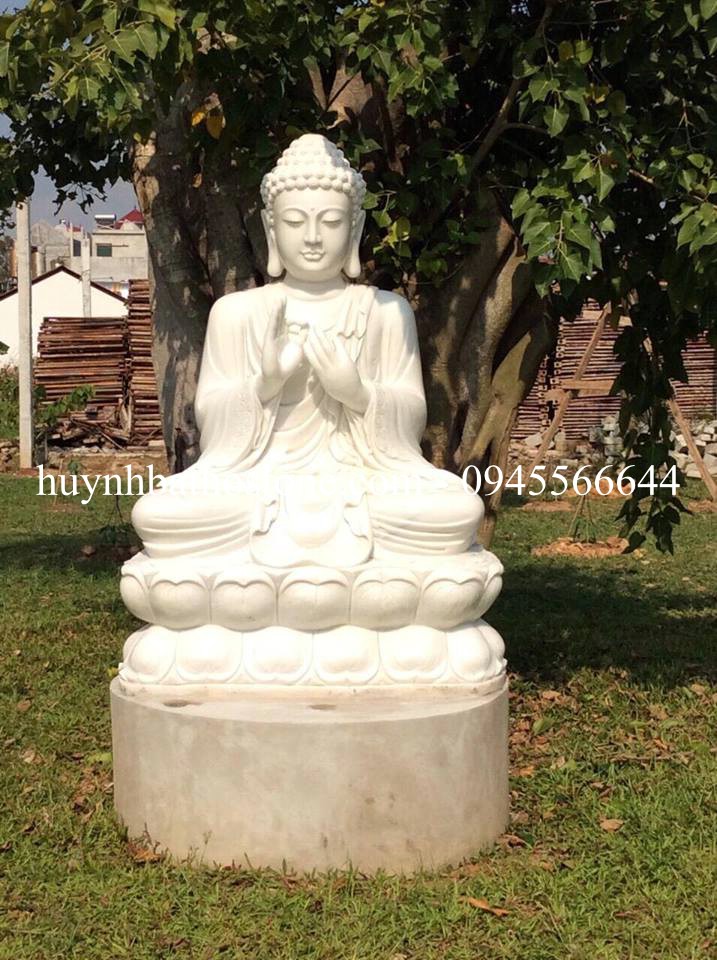 Tượng Phật Thích ca đá trắng nguyên khối